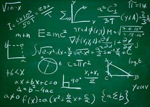 close up of math formulas on a blackboard